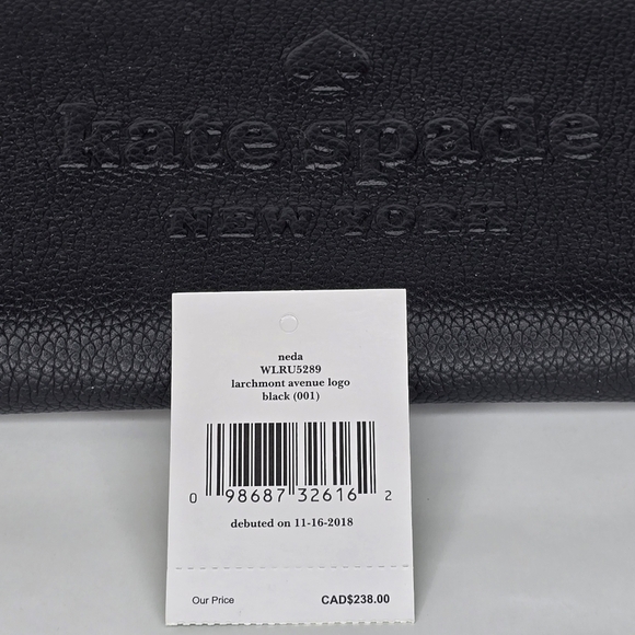 NEW Kate Spade Black Large Continental Peebled Leather Zip Wallet Sienne Logo - Picture 11 of 13